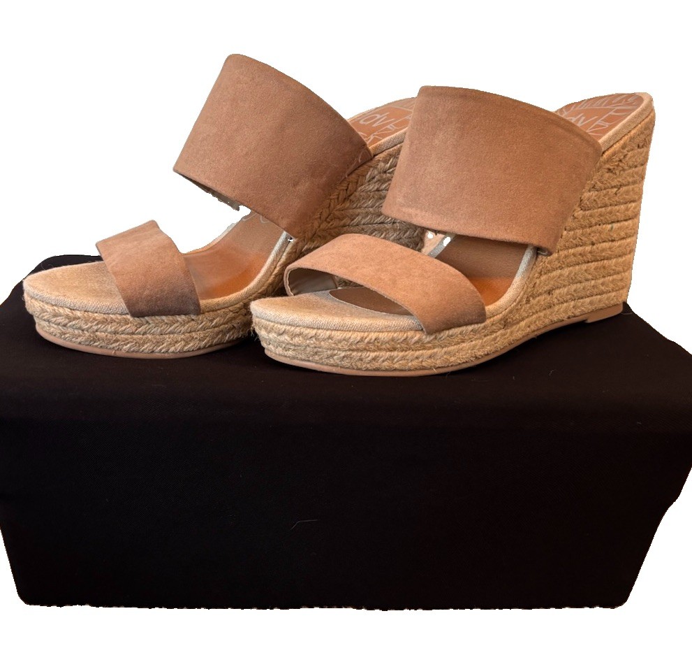 dv Tan Espadrille Wedge Slide Sandals Womens Slip On Textile Upper US 7.5