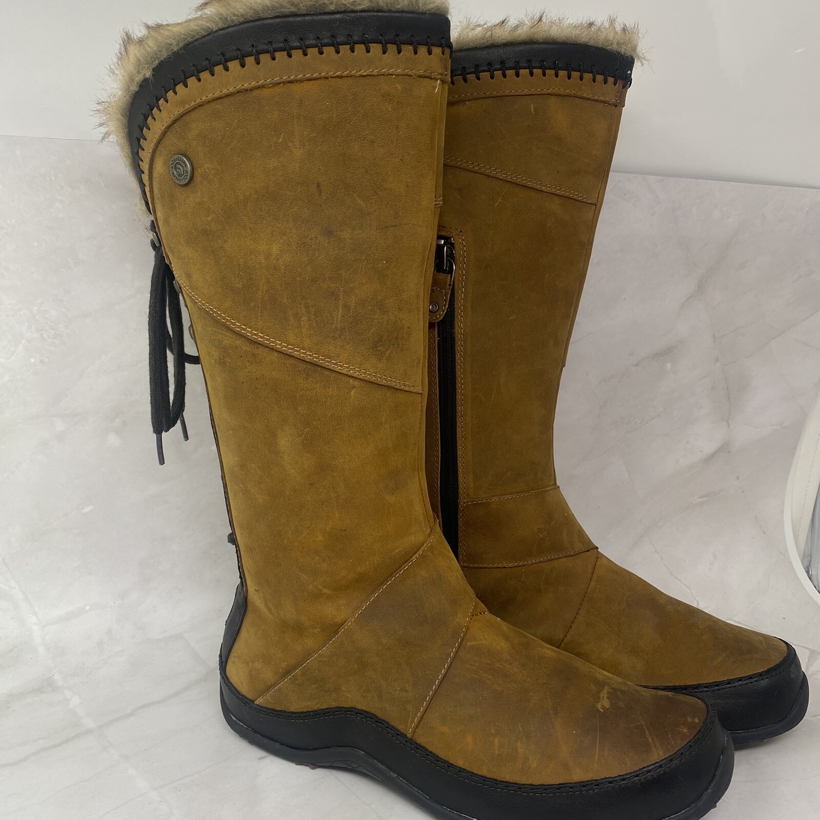North Face Moccasin Boots Women Sz 6.5 M Janey Primaloft Side Zip Fur Lace Up