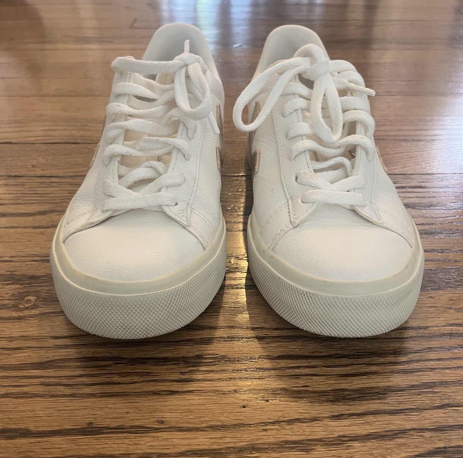Veja Campo Leather White Platine Rose Gold Sneakers Womens Size 7 EUR 38