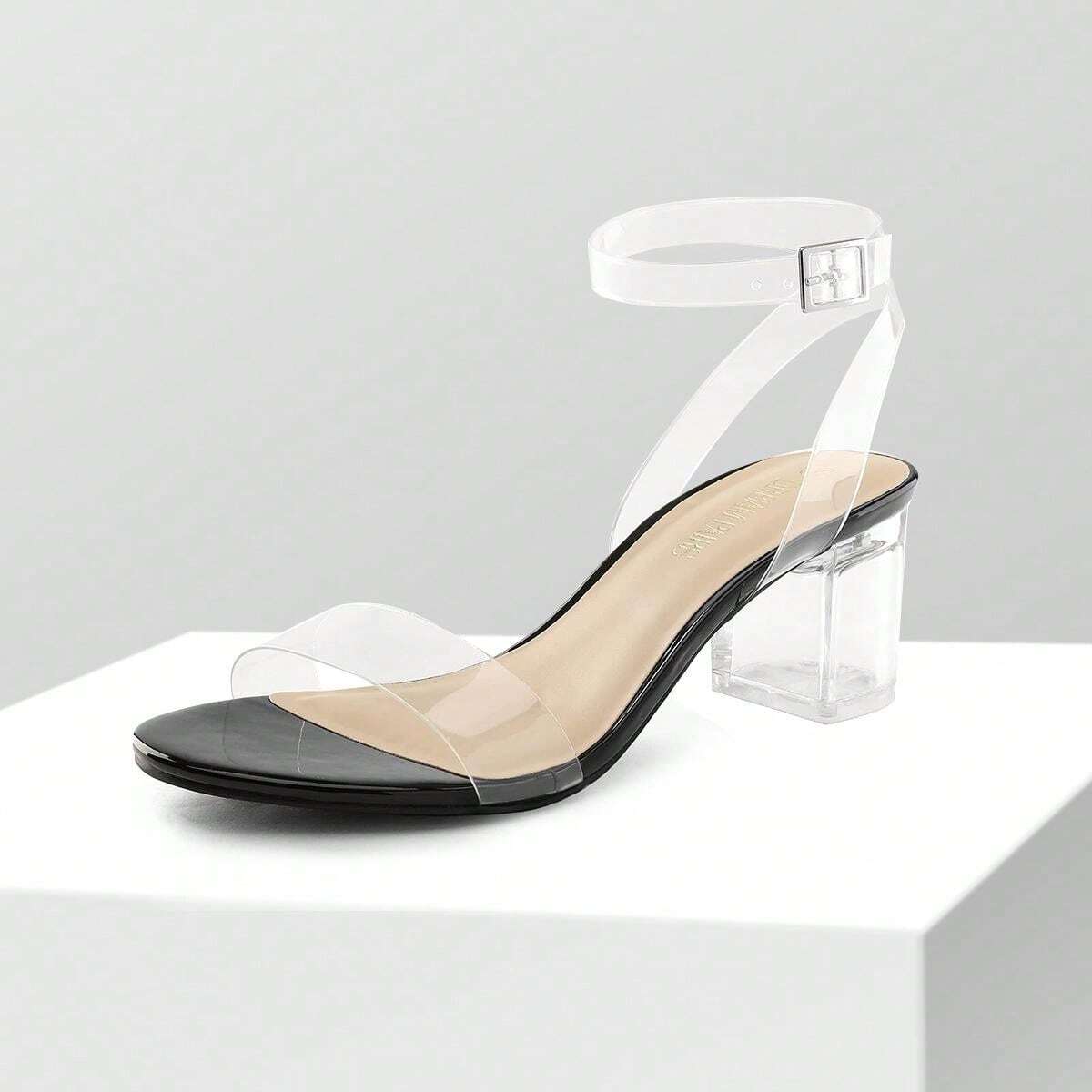 Women’s Ankle Strap Sandals with Transparent Block Heel for Fashionable Events