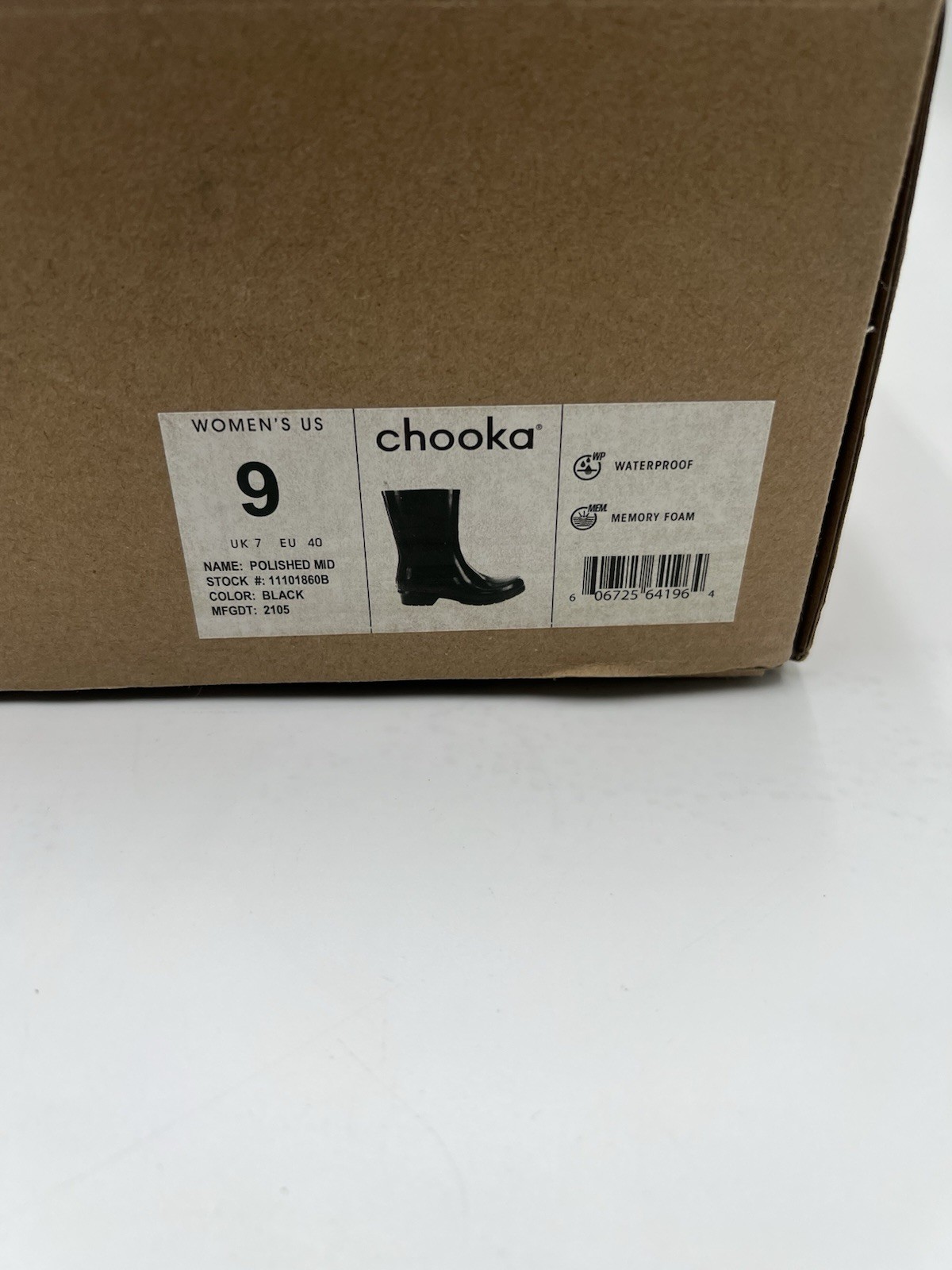 Chooka Polished Mid Rain Boots Black Waterproof Memory Foam Womens SIZE 9