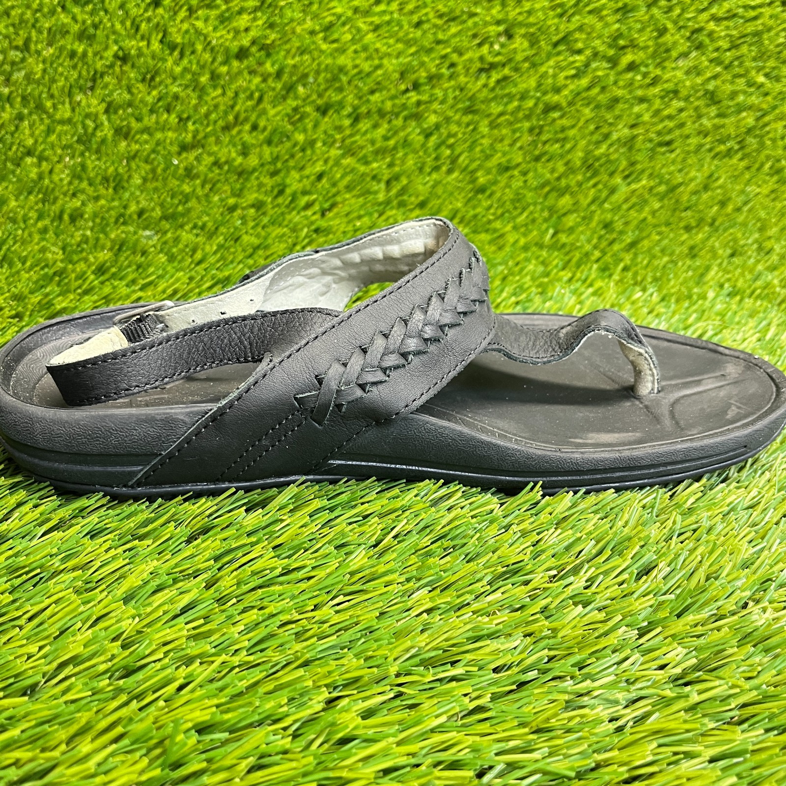 Kuru Letti Womens Size 9 Jet Black Beach Classic Outdoor Leather Thong Sandals