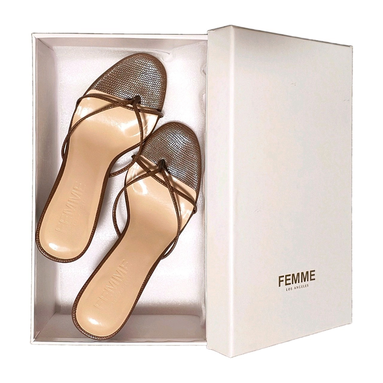 FEMME Los Angeles Women’s Leather Strappy Mule Stiletto Heel Slip-On 6.5