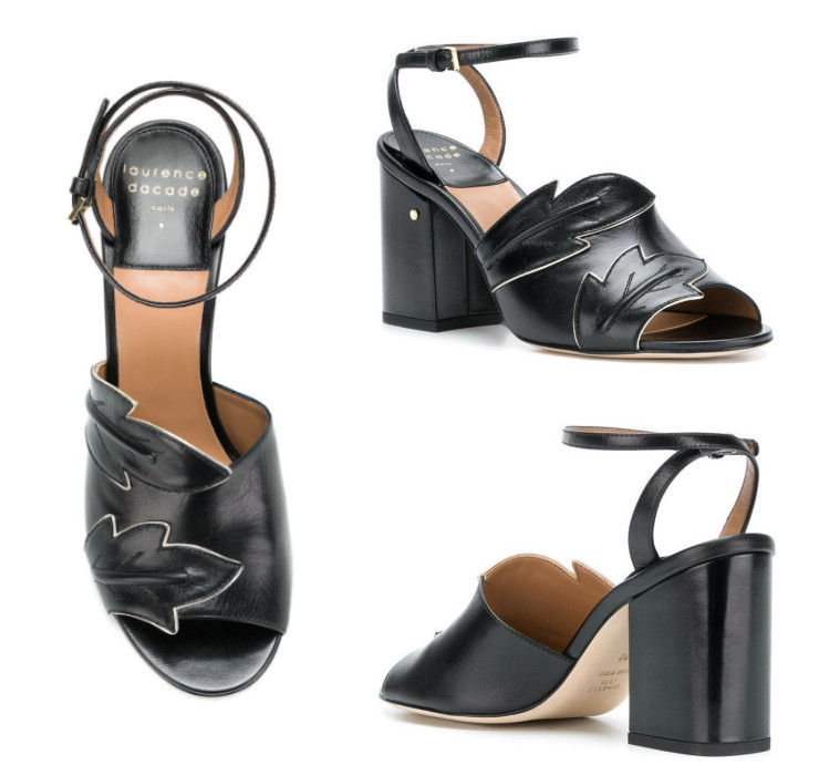 LAURENCE DACADE Rita Embossed Black Gold 3.5″ Heel Sandals sz US 6/IT 36 $810