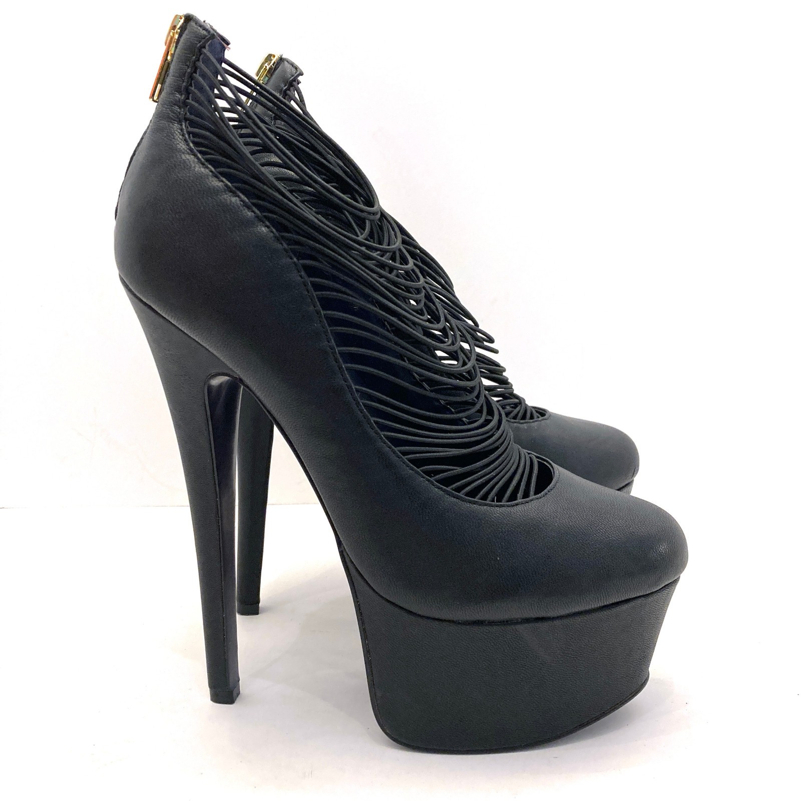 London Trash Ceres Platform Heels Womens 8.5 Black Leather Back Zip Elastic