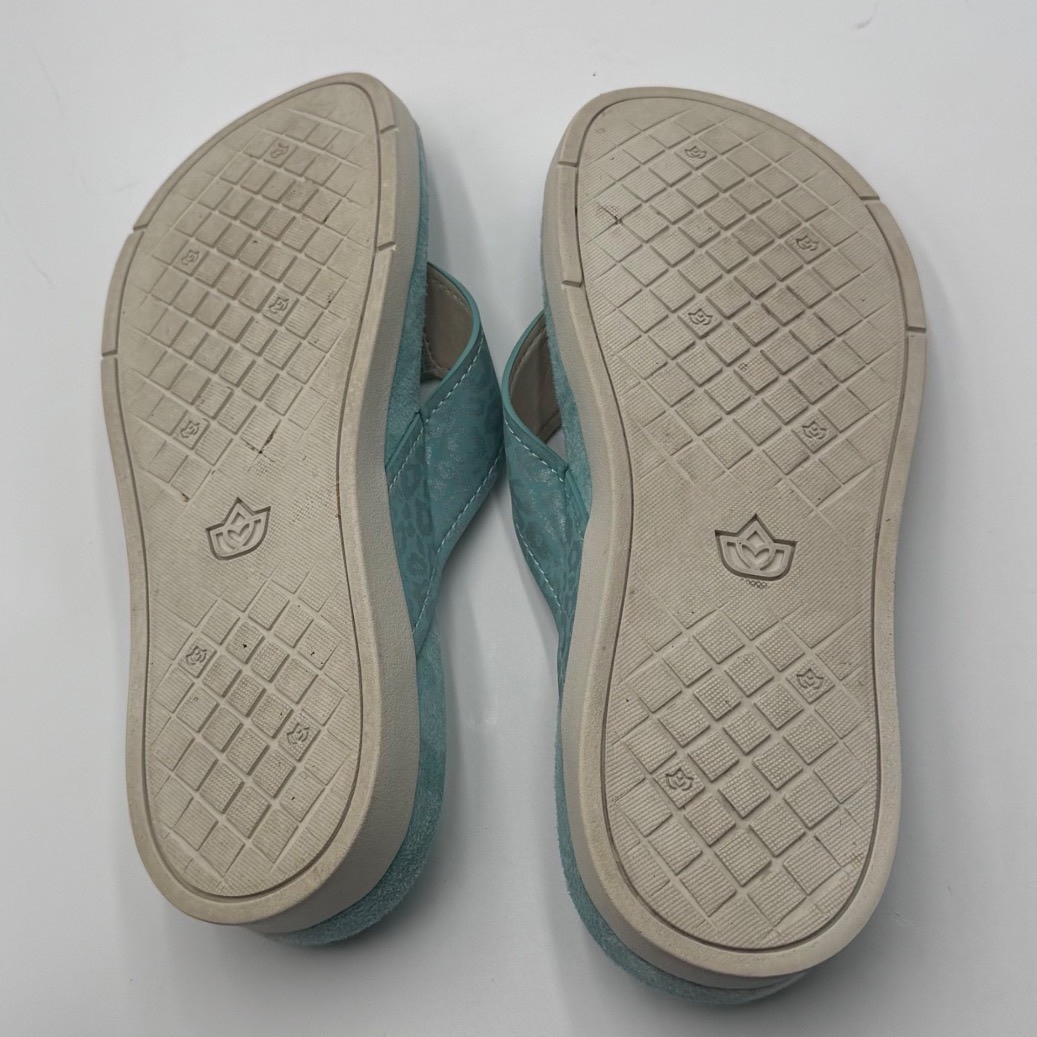 Spenco Womens Aqua Blue Leopard Print Orthotic Thong Sandals Flip Flops Size 8.5