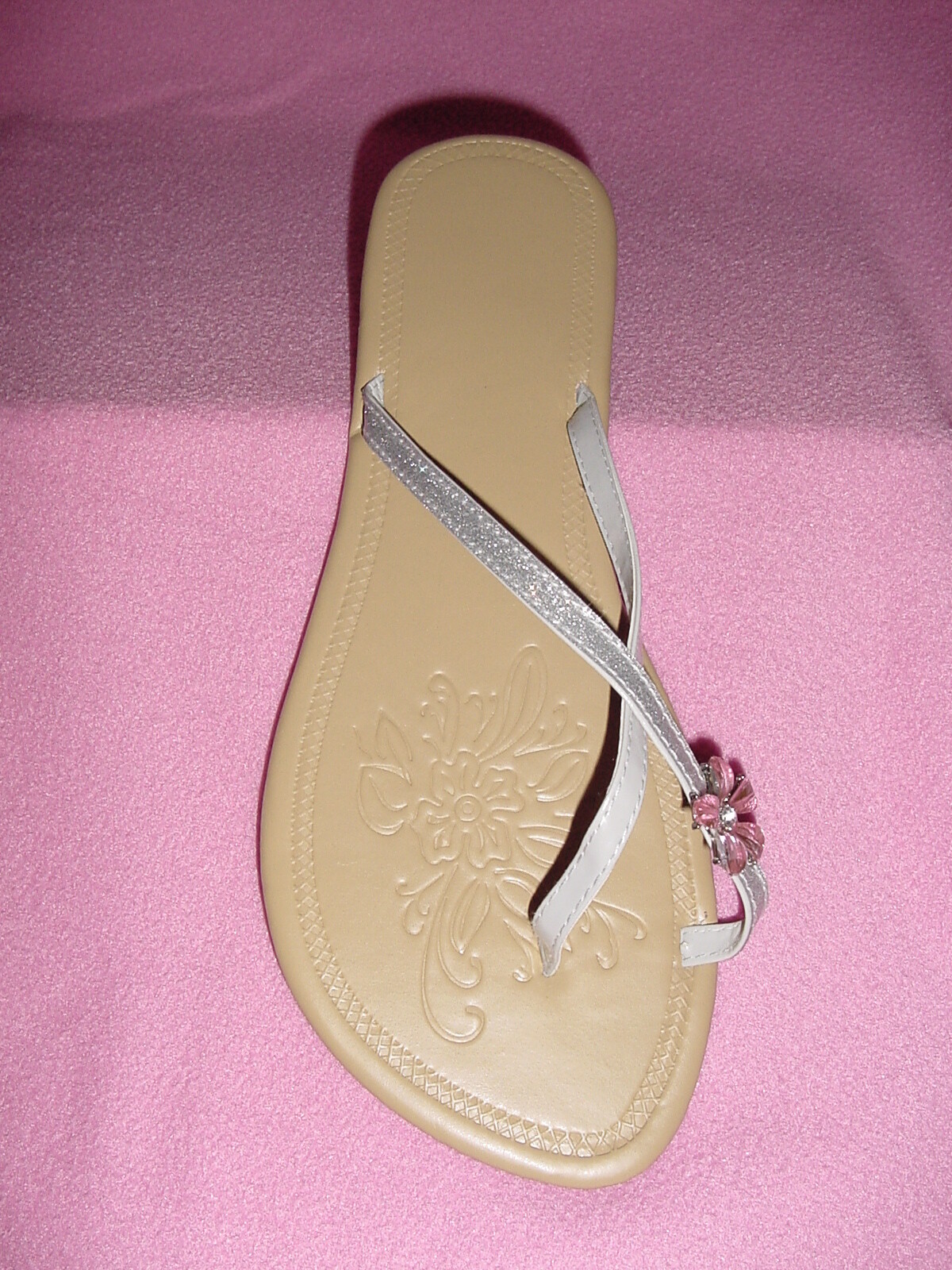 Metallic Glitter Thong Flop Sandal Gems GREEN or GRAY/SILVER XL 11-12 FREE SHIP