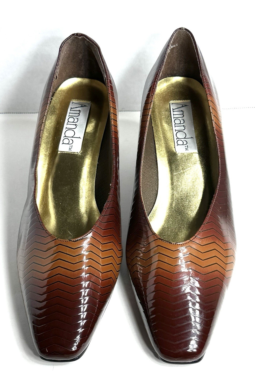 Vintage Tortoiseshell Heels Brown Patent Leather Chevron AMANDA Size 11 US NEW!!