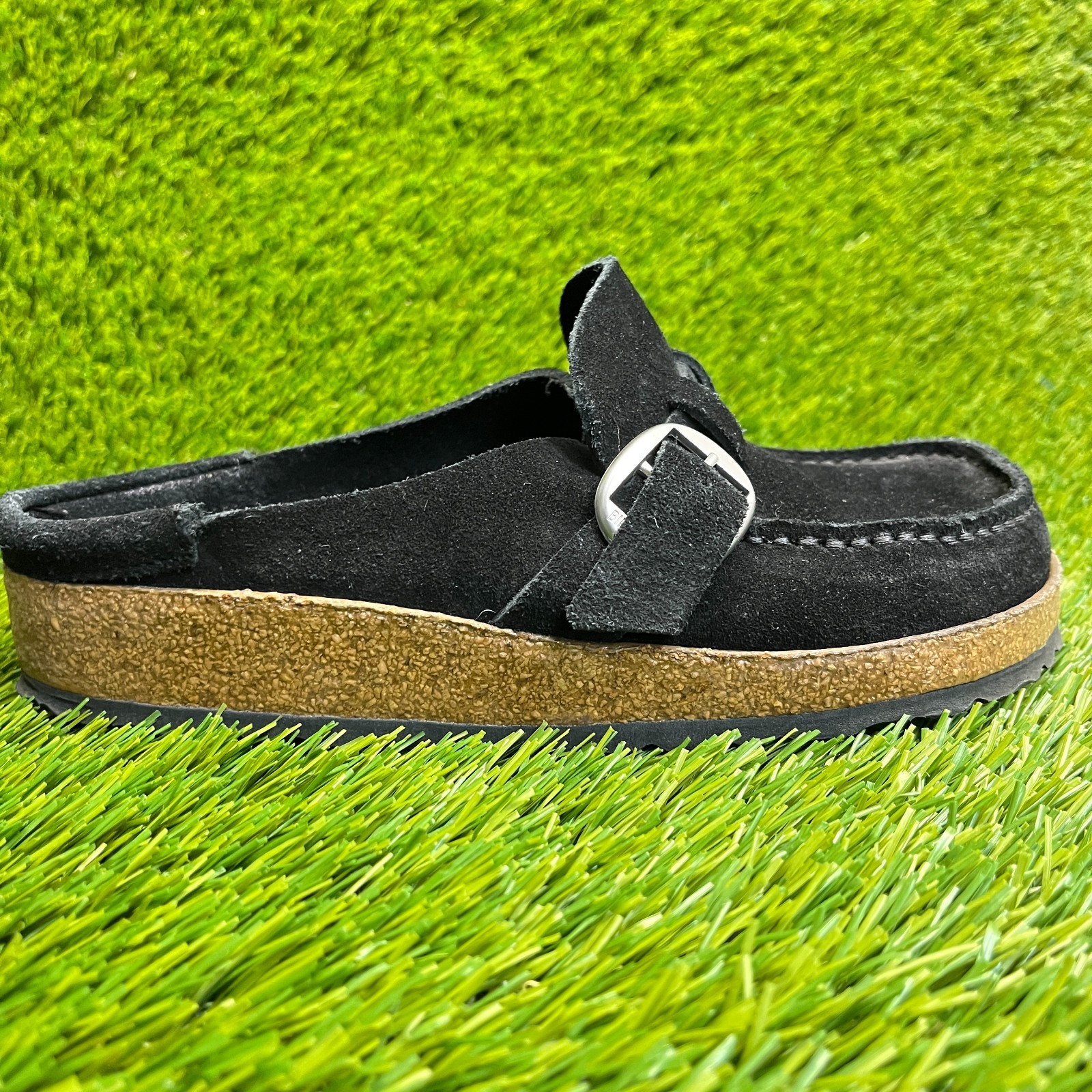 Birkenstock Buckley Womens Size 4 Black Casual Comfort Suede Slip On Clog Shoes