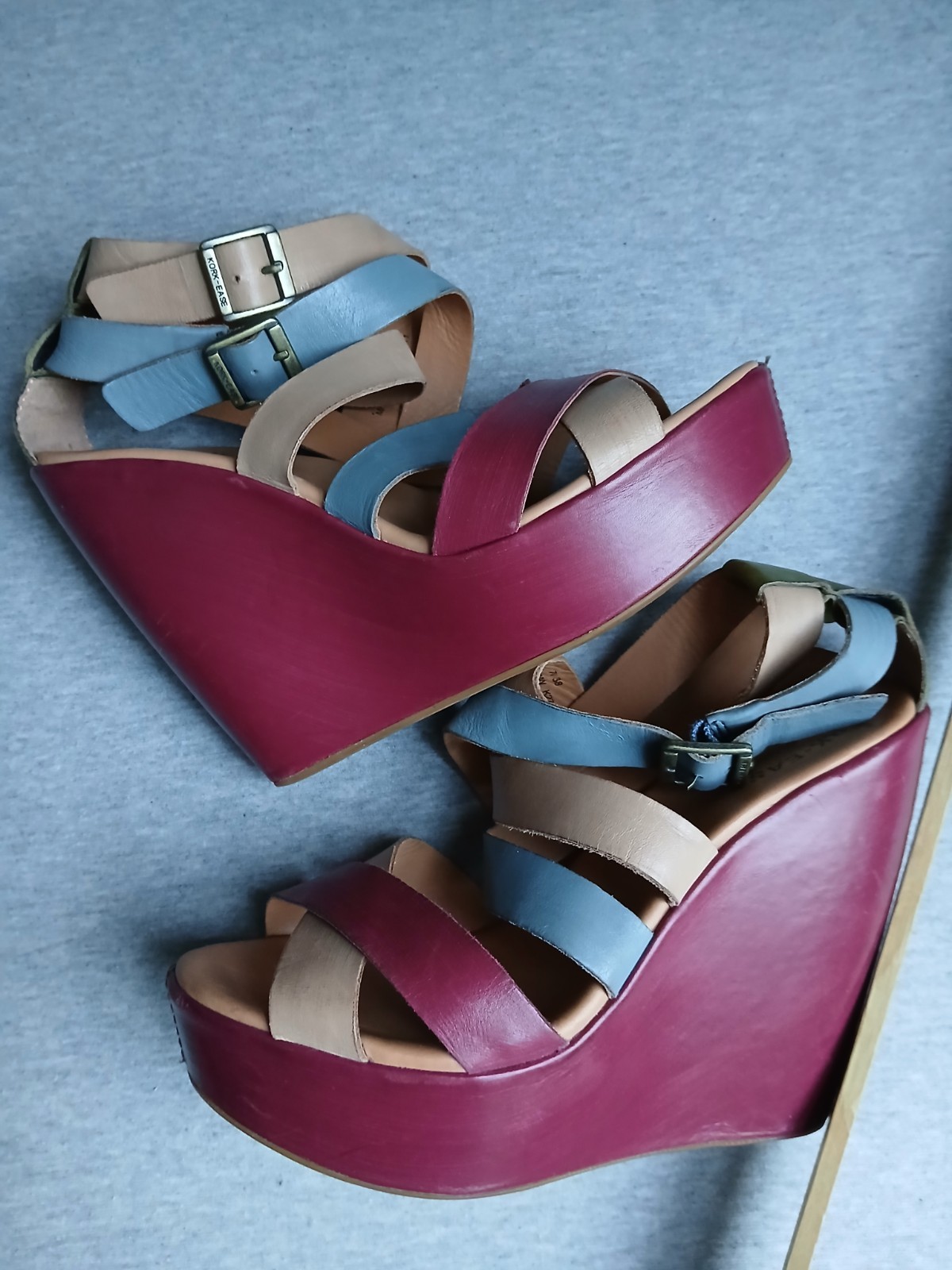 Kork Ease Sandals 7.5 Tall Wedge Colorful Bohemian Boho Beach Leather Comfort
