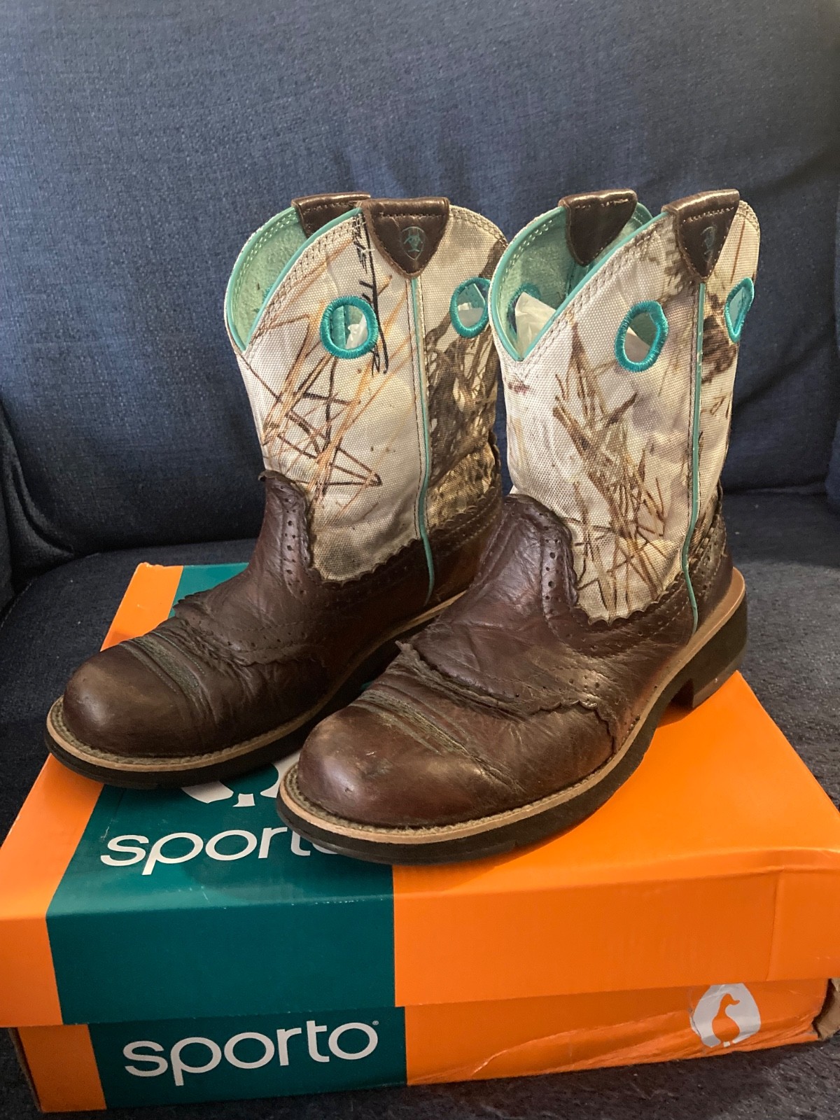 Ariat True Timber Fatboy Booties Snow Camo Leather Short Cowboy Boots Size 7B