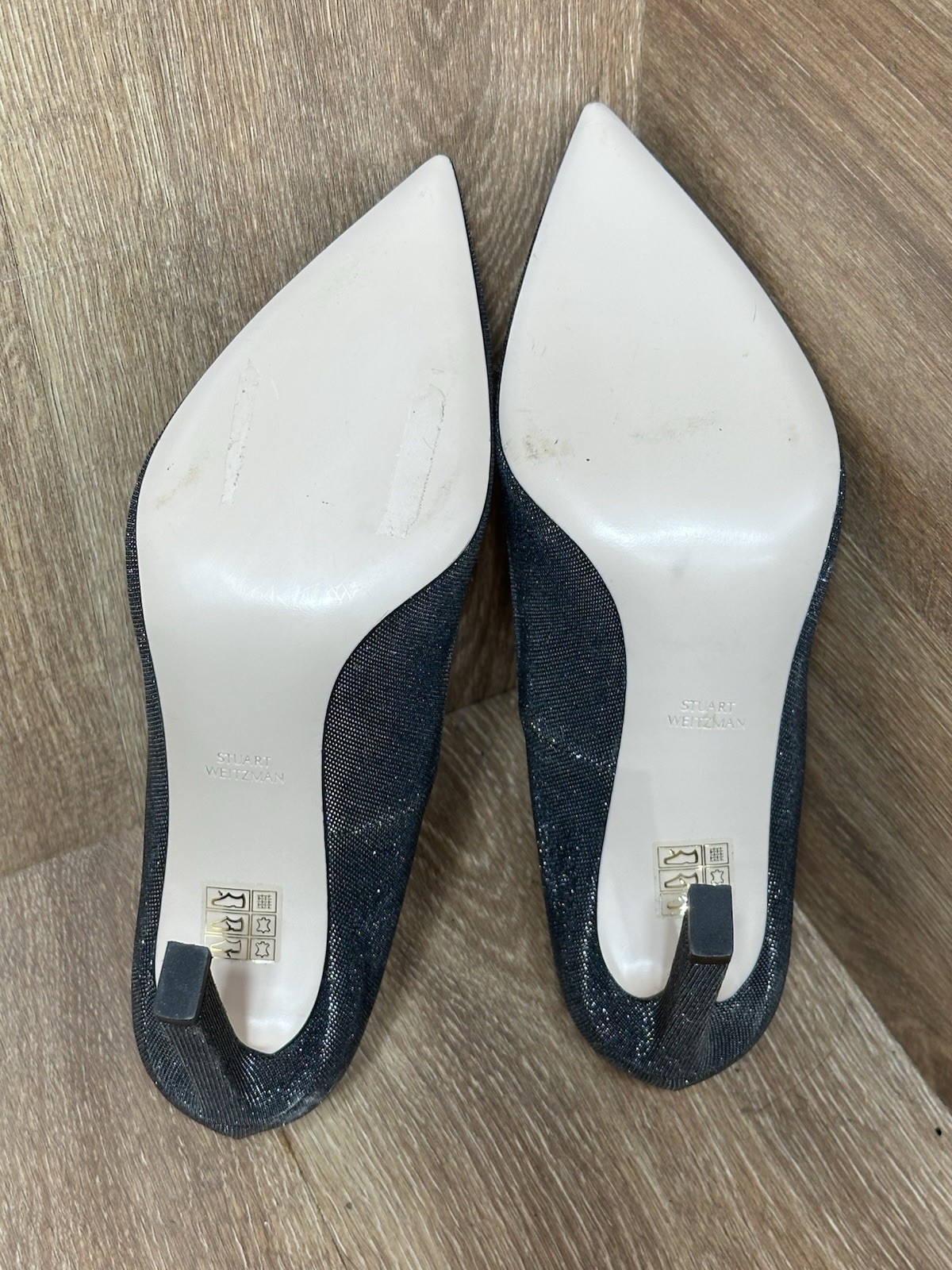 Stuart Weitzman Gunmetal Metallic Black Silver PointedToe Heels 39.5/ 8.5 Pumps