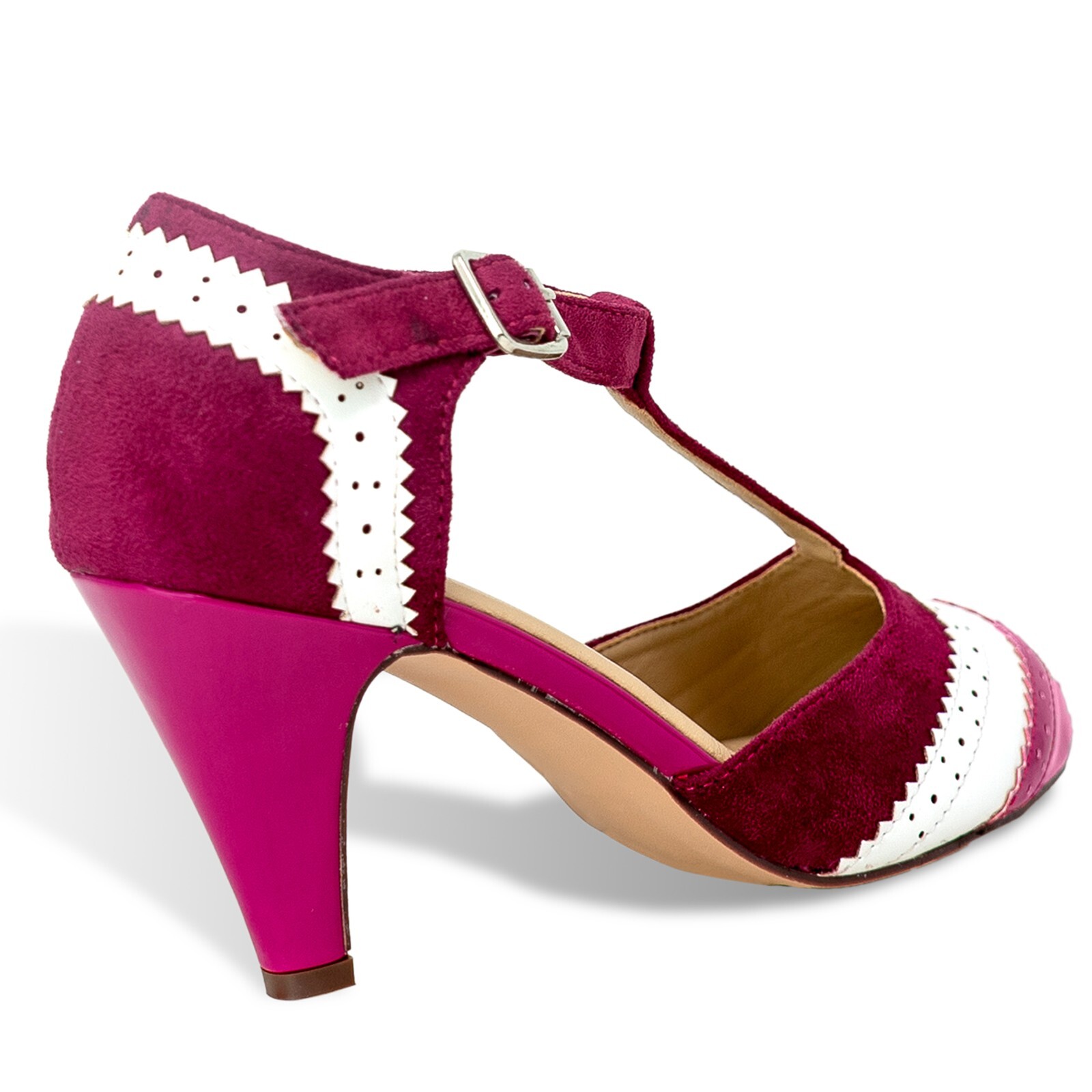 Chase & Chloe Kimmy-66 Closed Toe T-Strap Two Tone Oxford Pumps