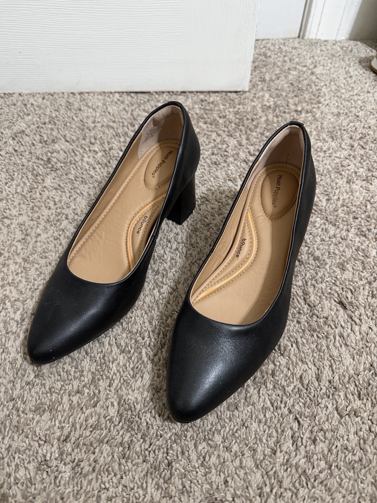 Hush Puppies Women’s Black Glory Pump Block Closed Toe Pointed Round Toe Heels