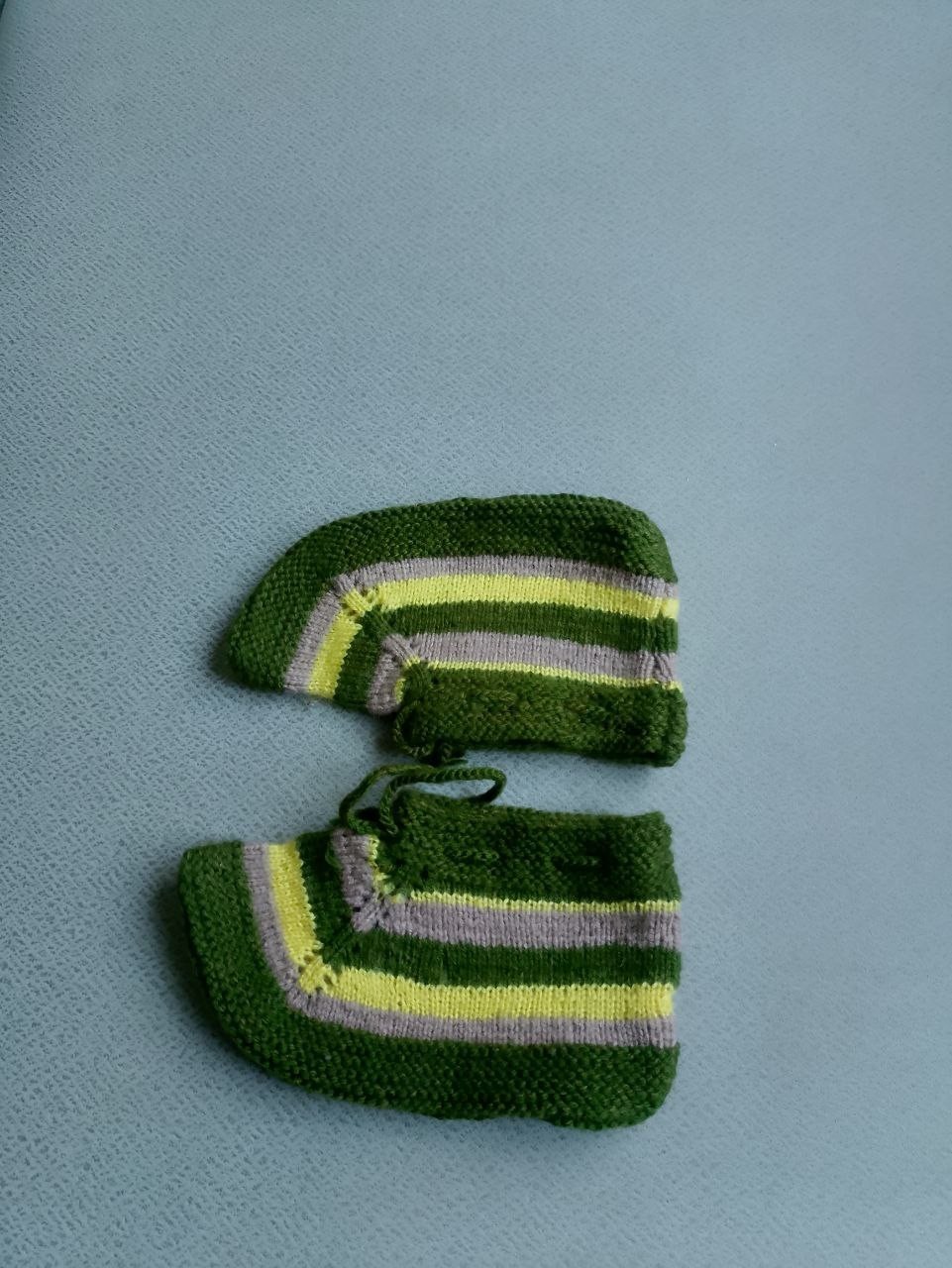 Green and Yellow Striped Slippers – Handmade Wool Booties