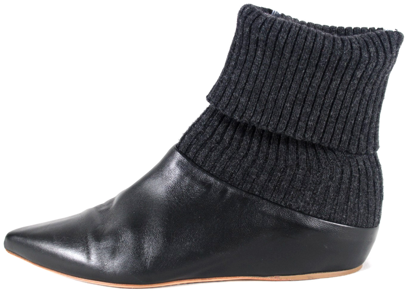 GABRIELA HEARST Black Leather & Heather Black Cashmere Pointed Toe Sock Boots 39