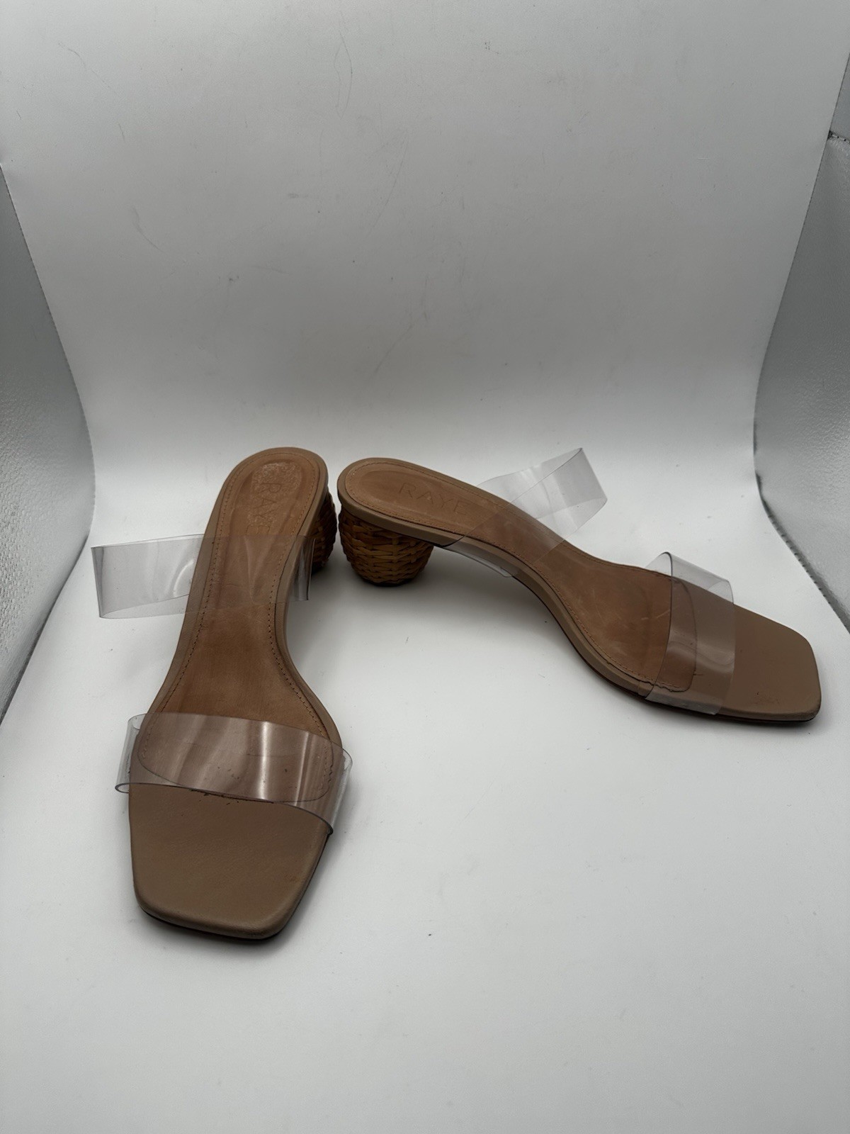 Raye Jaden Heel Nude Clear Straps Square Woven Basket Heel 7.5 Revolve Boho Chic