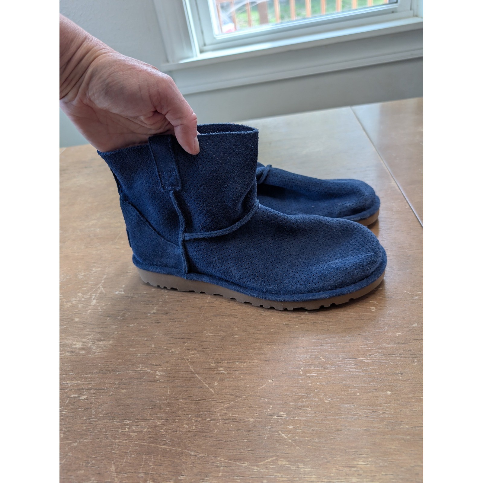 UGG Classic Unlined Blue Perf Suede Ankle Boots Womens 8 comfort pull on street