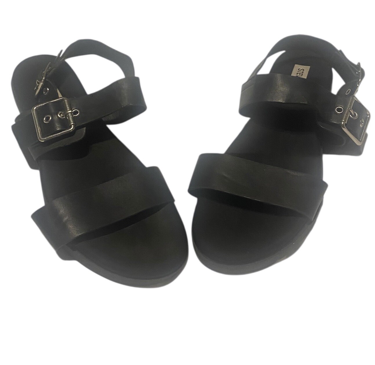 Steve Madden Strappy Buckle Sandals Womens 9 Black Classic Goth Comfort Punk Y2K