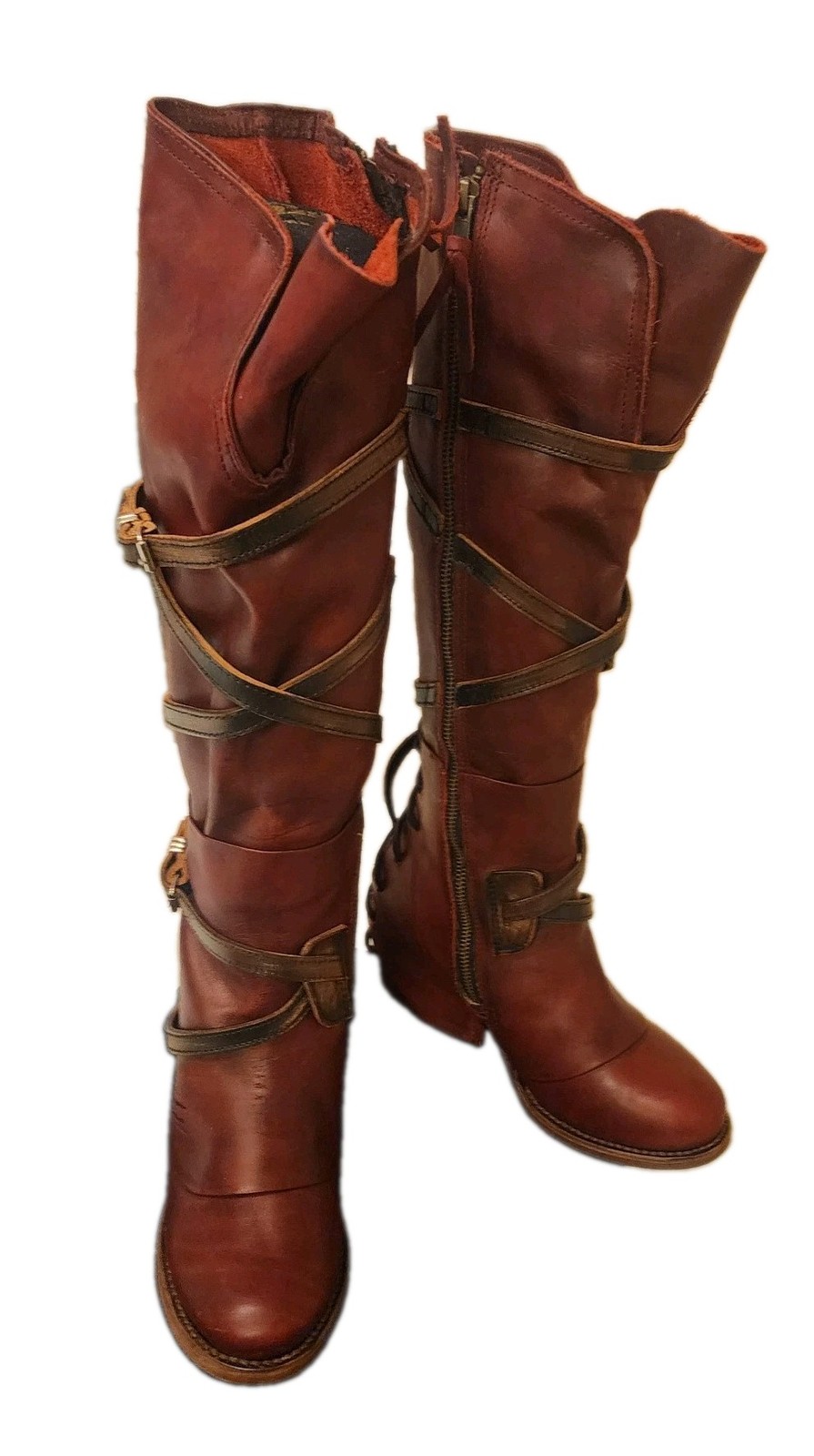 Freebird by Steven CASSIUS Wine Multi Distressed Tall Leather Boots • Sz 8 NIB