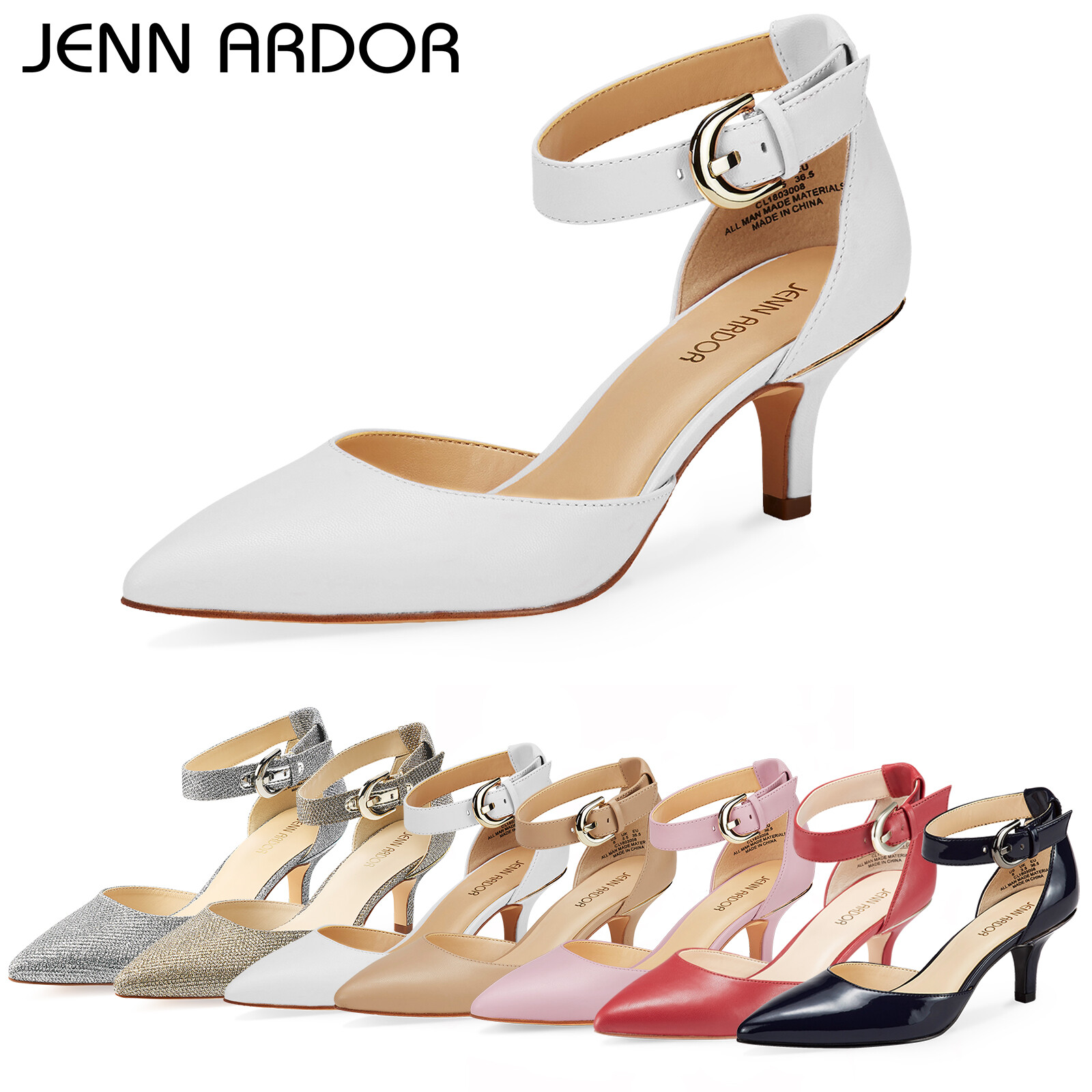 Women’s Kitten Heel Pumps Shoes Closed Pointed Toe Ankle Strap Dress Stiletto