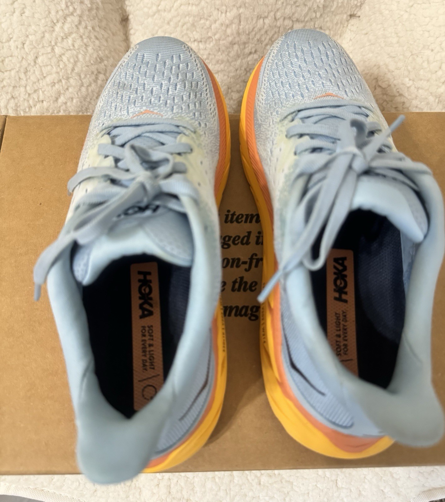 HOKA Clifton 8 Women’s Running Shoes L. Blue Orange Yellow Sneakers Size 7B US