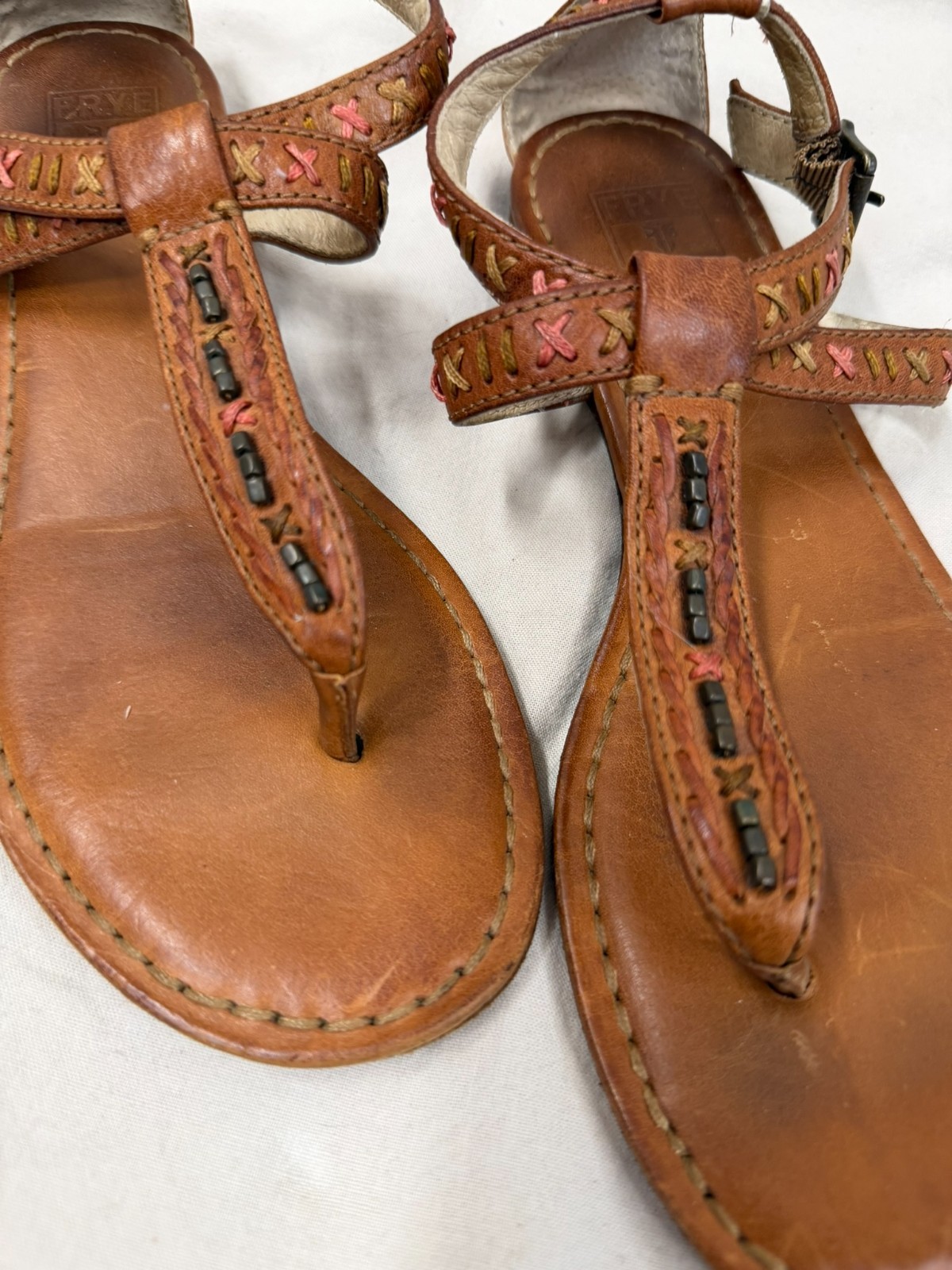 Frye Carson Boho Thong Huarache sandals featuring colorful stitched details