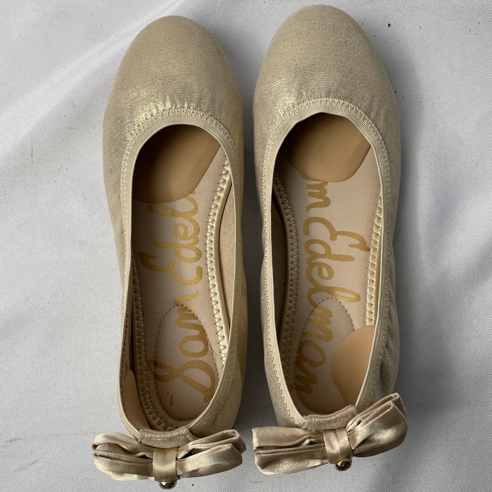 Sam Edelman Felicia Esmeralda Gold Ballet Flats Bow Womens Sz 4