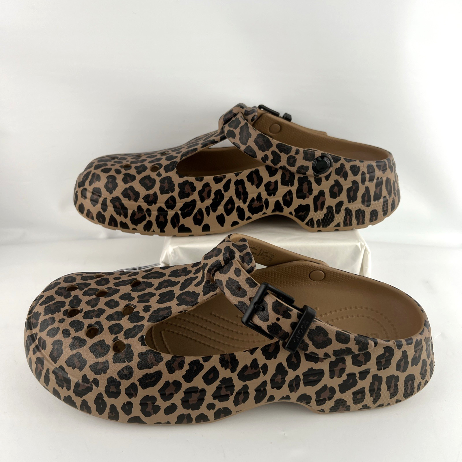 Crocs Classic Mary Jane M9/W11 Clog Leopard Animal Print Buckle Adjustable Strap