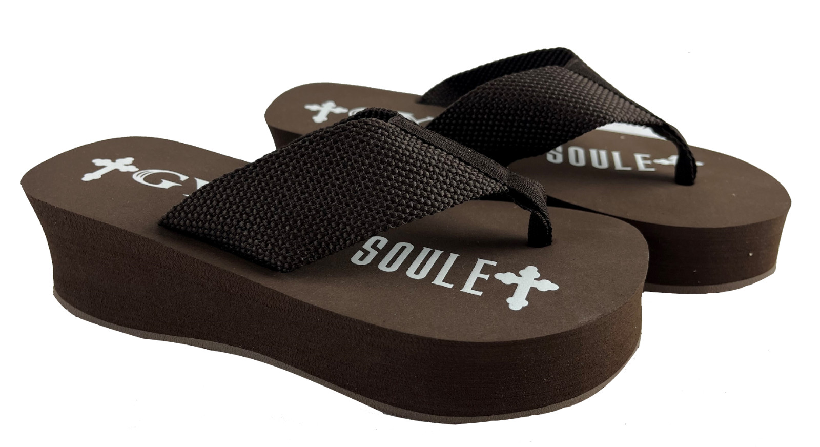 Gypsy Soule Platform Wedge Flip Flops, 2in Comfort Heel Thong Sandals, Brown New