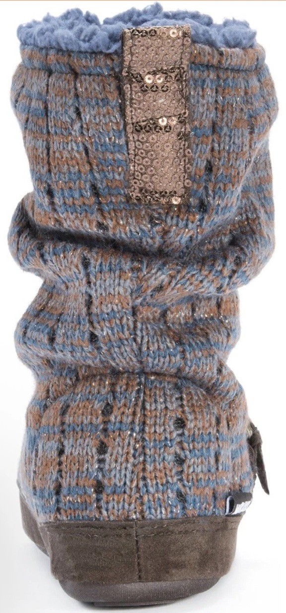 NWT Lia Bootie Slippers By Muk Luks Blue With Bronze Sequins & Thread