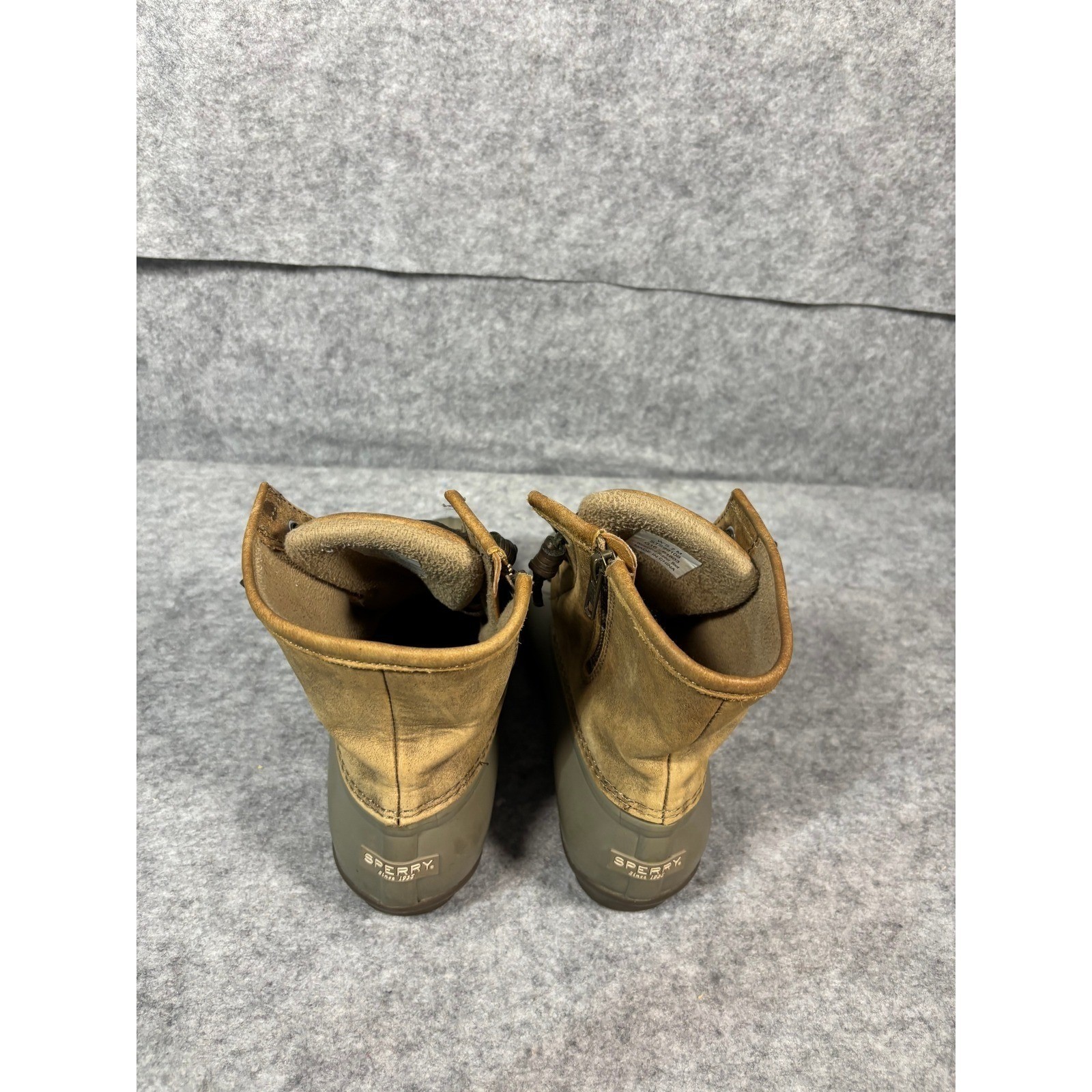 Sperry Top-Sider Women’s Waterproof Rubber Boot Tan Suede Lace Up Zip Size 7 M