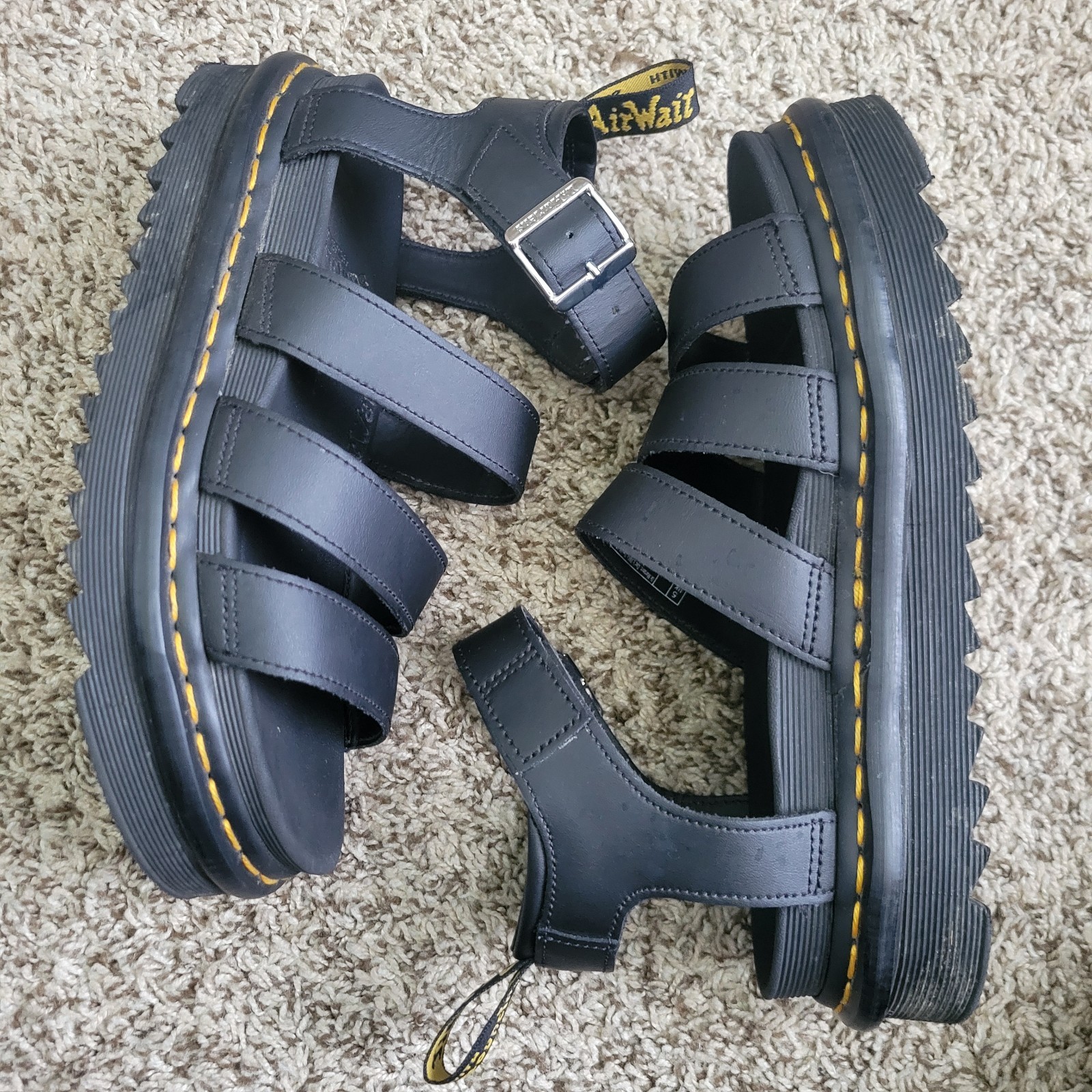 Dr. Martens Blaire Sandals Shoes Black Leather Chunky Summer Strappy Straps 7