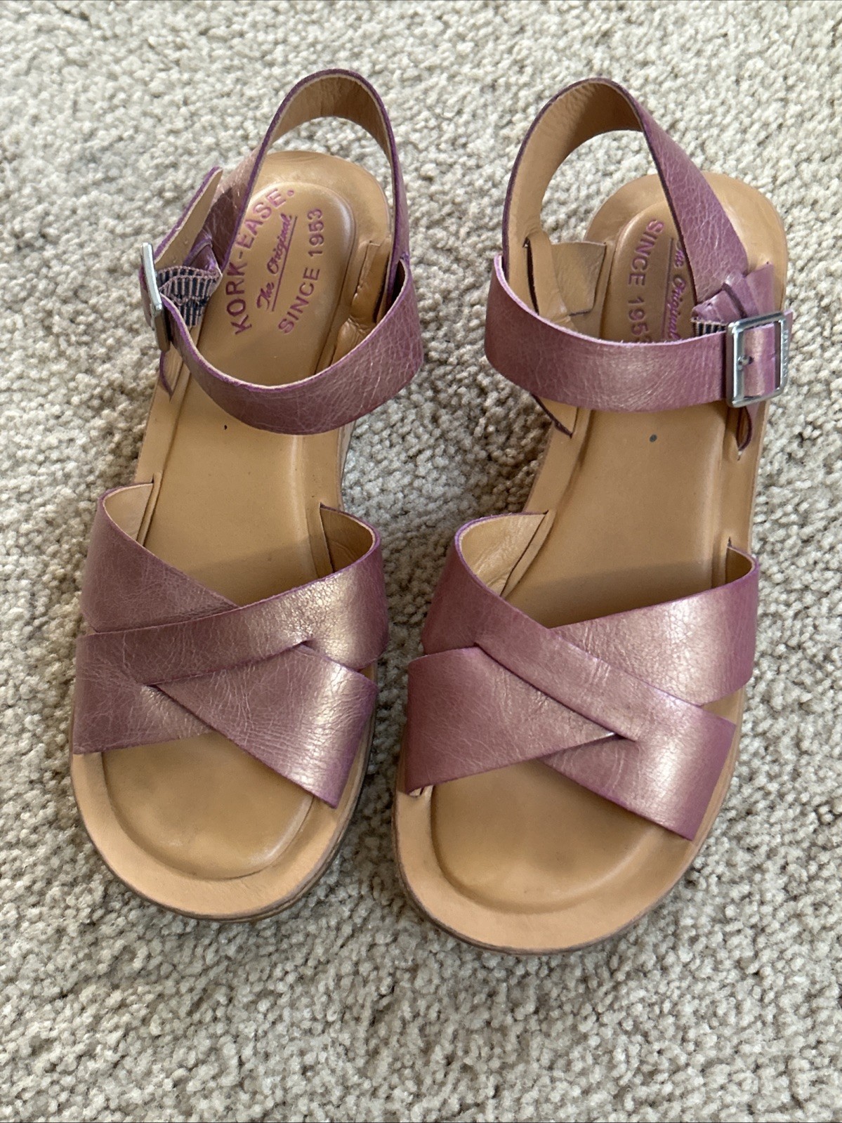 Kork-Ease Size 7 38 Women’s Leather wedge sandals, Orchid Pink Color