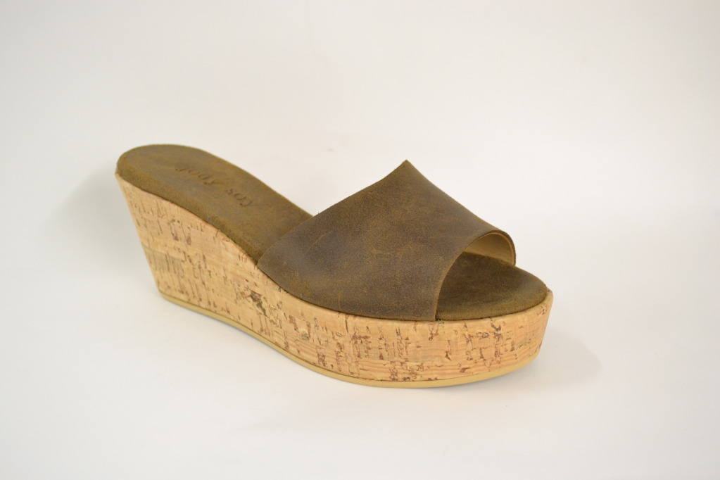 WOMEN’S CORK WEDGE SANDAL SHOES 36 37 38 39 40 41 REAL LEATHER COL. BROWN