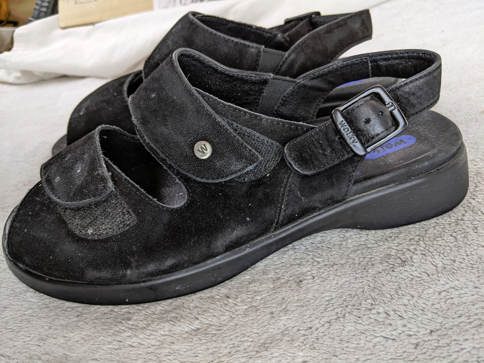 WOLKY Nimes Womens 9 40 Black Slingback Sandals Comfort Shoes Leather Hook Loop