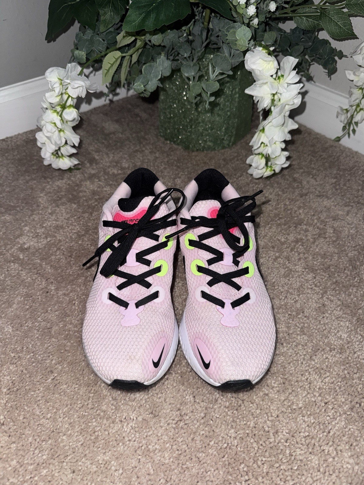 Nike Renew Run Size 5.5 “Light Pink Neon Green White Black” CW5637-600