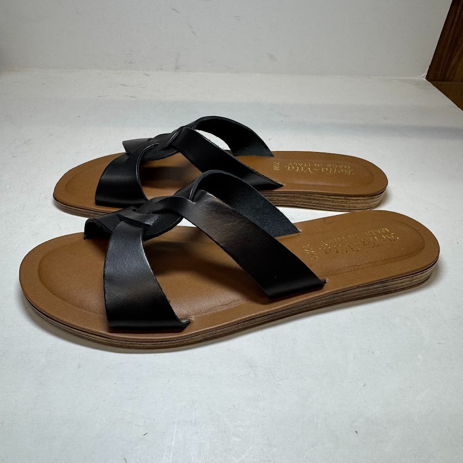 Bella Vita Womens 7.5 M Black Leather Flip Flop Slide Sandals NIB SF5