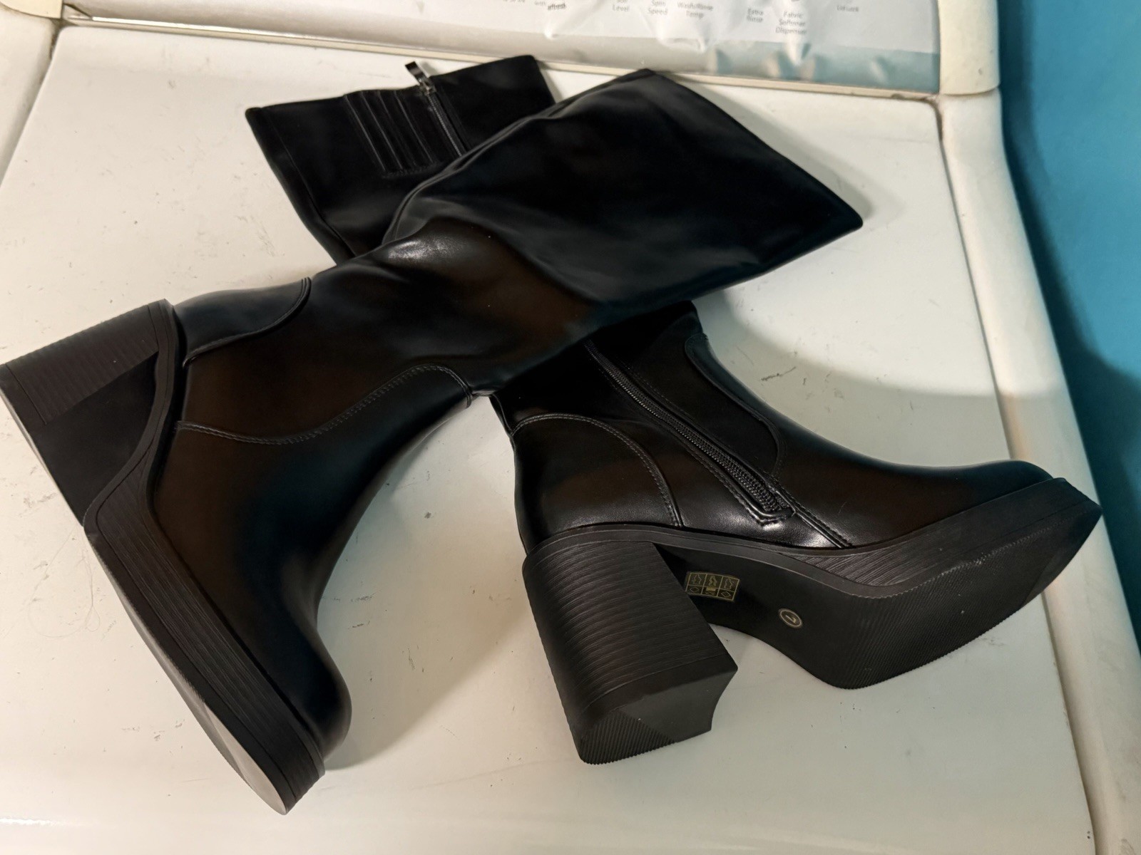 NEW Choiran Black Platform Chunky Block Heel Boots Punk Goth Gogo Zip 7 Y2K Faux