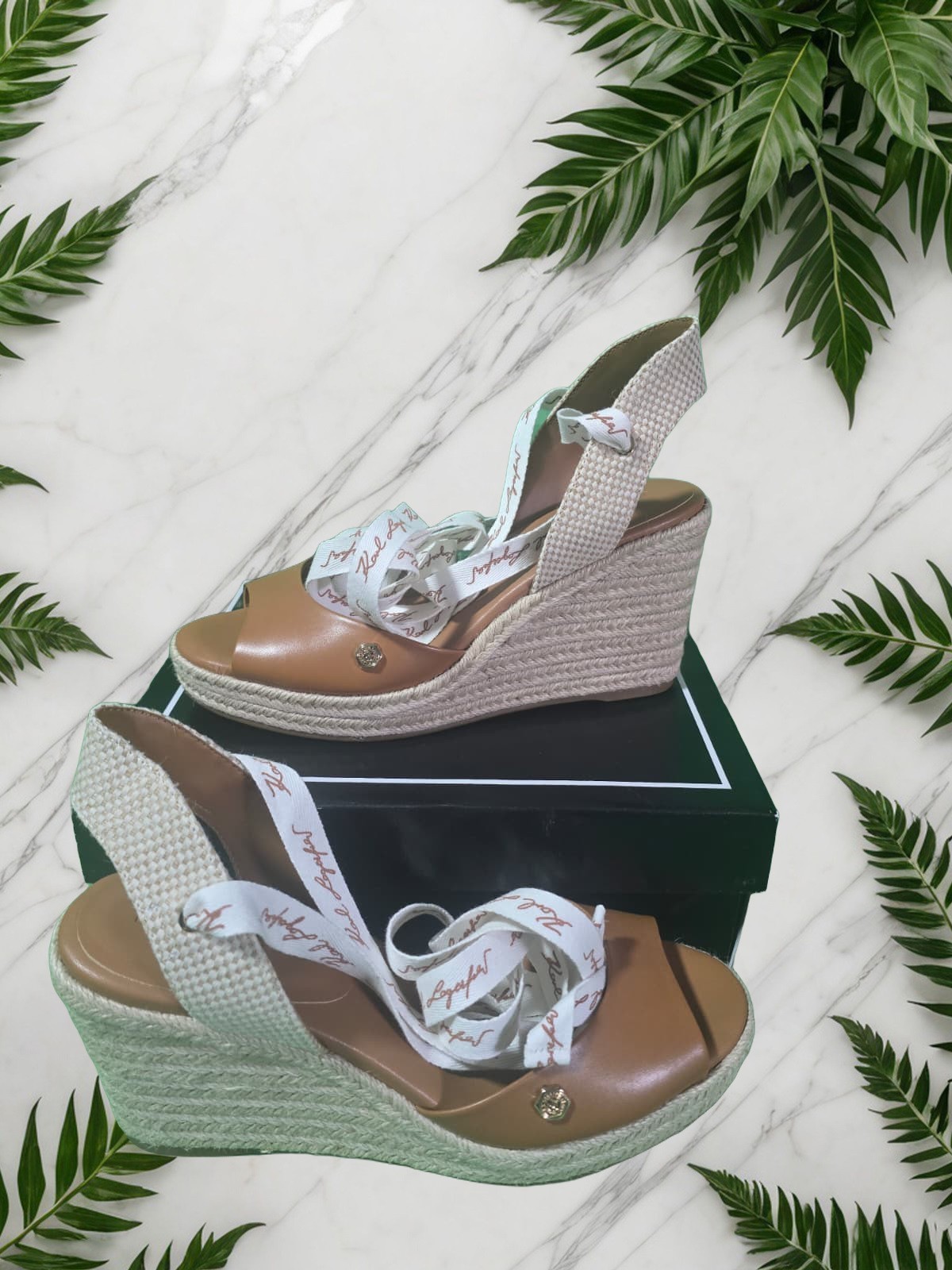 Ankle Tie Espadrilles Women’s Size 10 Platform Tan Karl Lagerfield Paris Cecilia