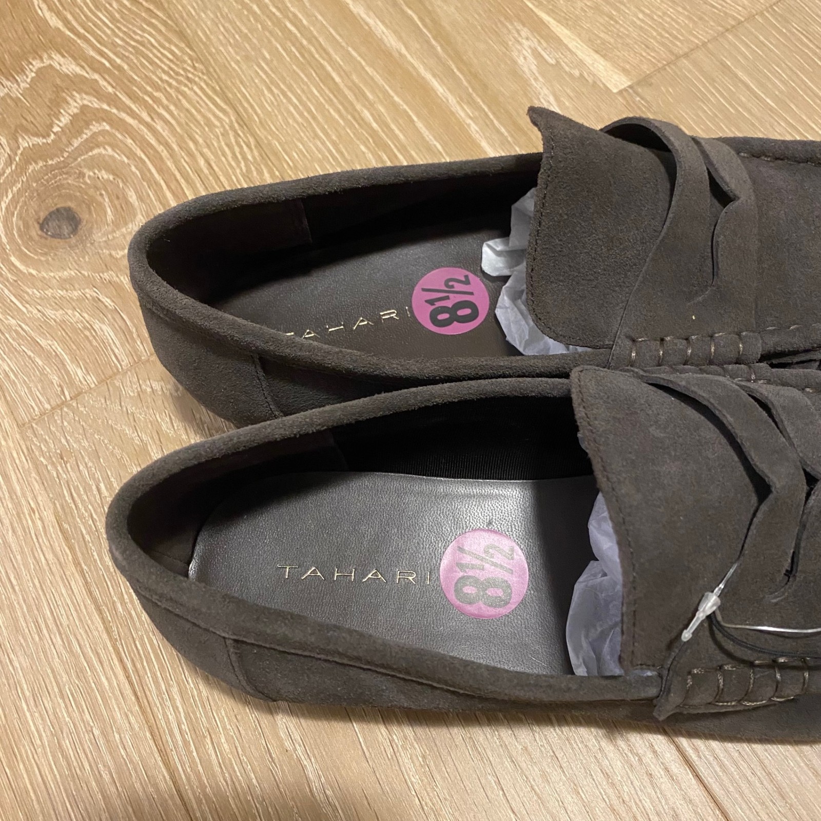 Tahari Loafers Womens 8.5 Dark Brown Suede Penny Moccasin Slip On Driving Shoes