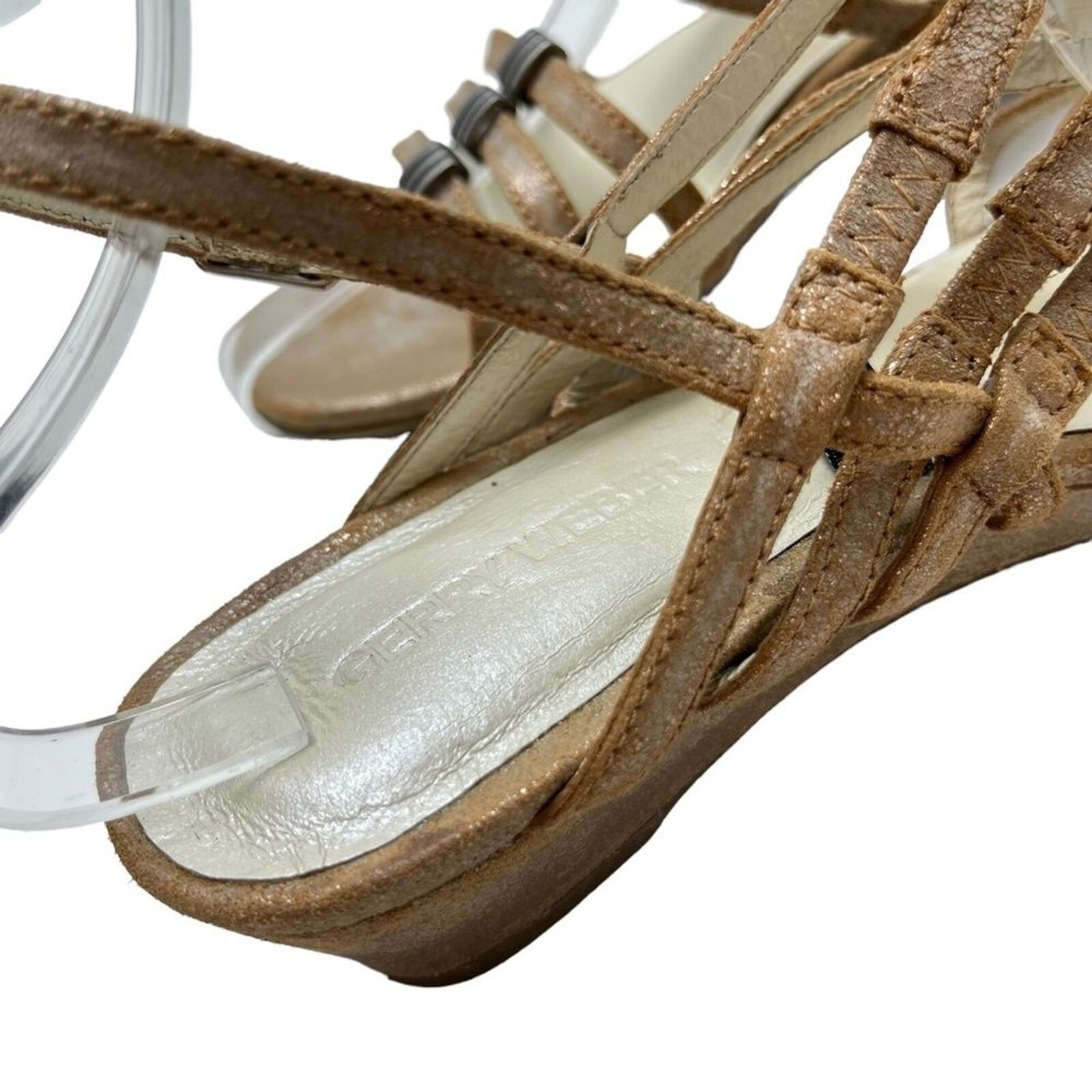 GERRY WEBER Genuine Leather Bronze Sandals Wedges Slingback Beige Shoes 37 / 6.5