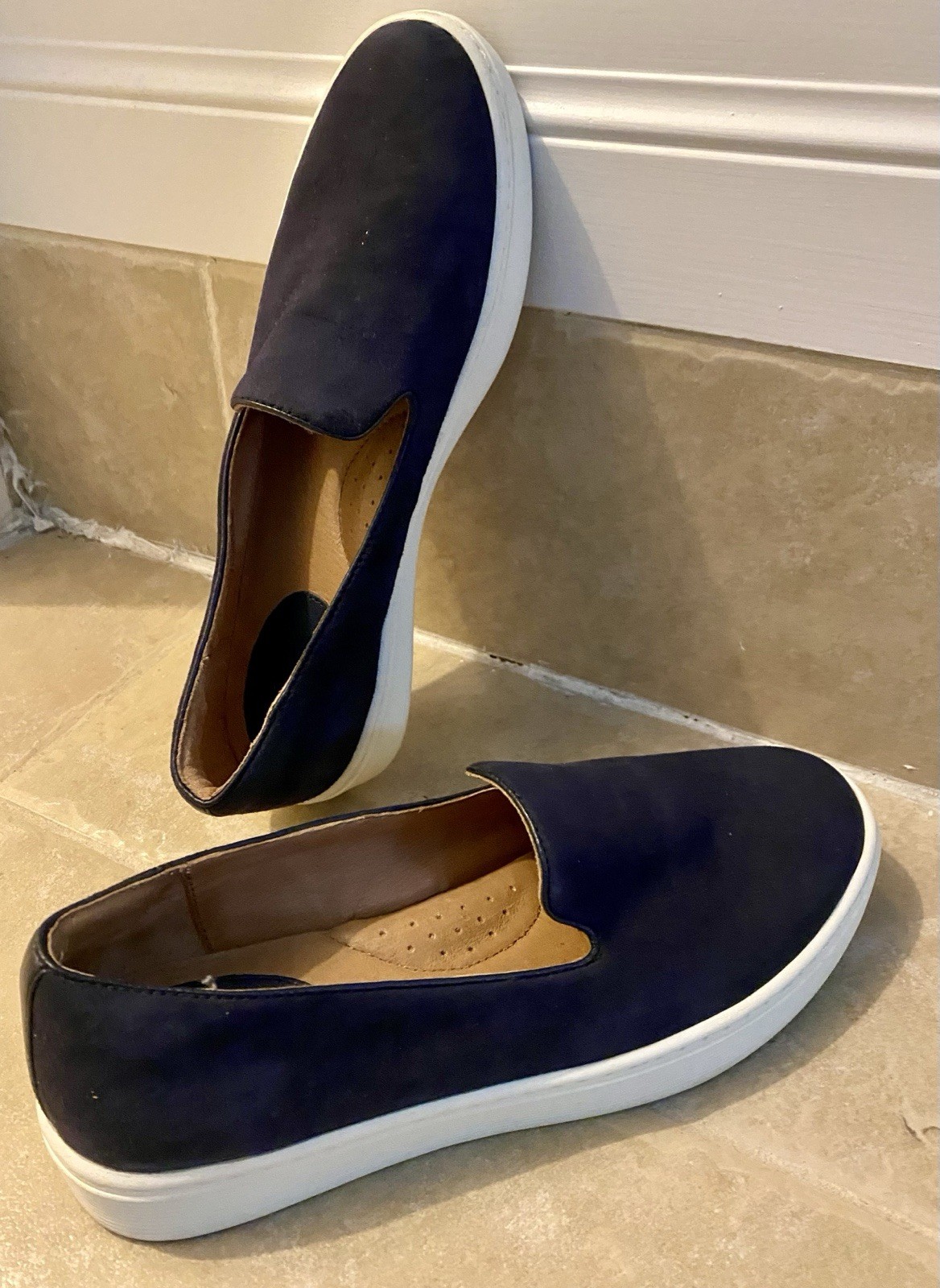 SOFFT Somers Slip On Navy Blue Suede Leather Platform Sneaker Quiet Lux 7.5 M