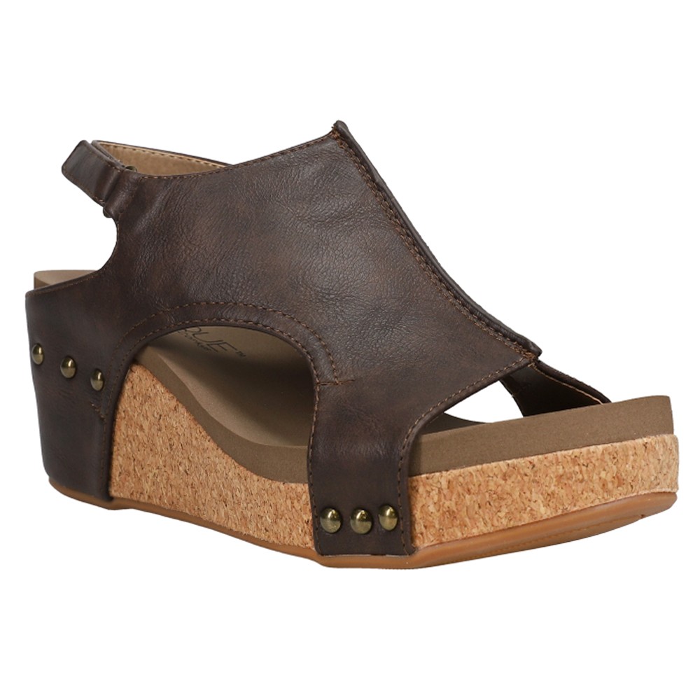Corkys Carley Studded Slingback Wedge Womens Brown Casual Sandals 30-5316-CHSM