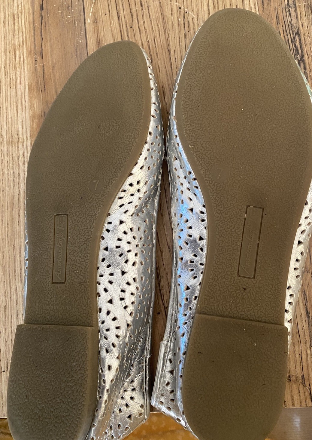 American Eagle Silver Ballet Style Flats Gently Used Size 7 Cute Feminine Summer