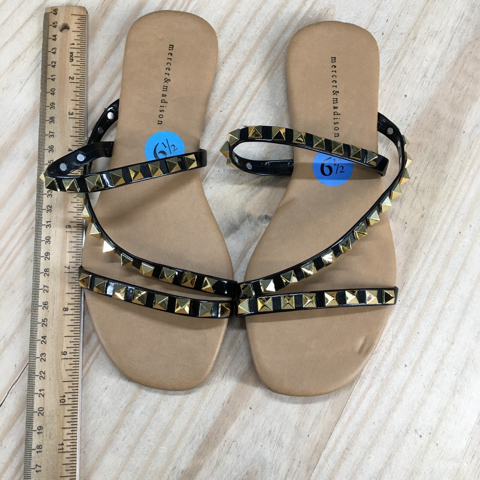 Mercer And Madison Sandals Womens 6.5 Studded ZStrap Slip On Flats Slide Brown