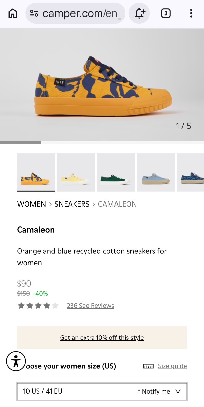 Camper Cameleon 1975 Shoes Womens Size US 10 EU 41 Orange Blue Recycled Cotton