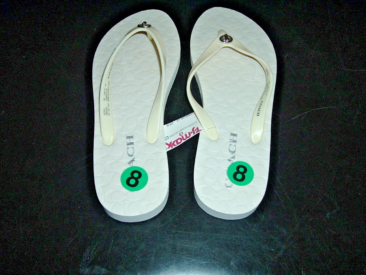 New Coach Abbigail Turnlock Logo Thong Flip Flops Sandals White Size 8
