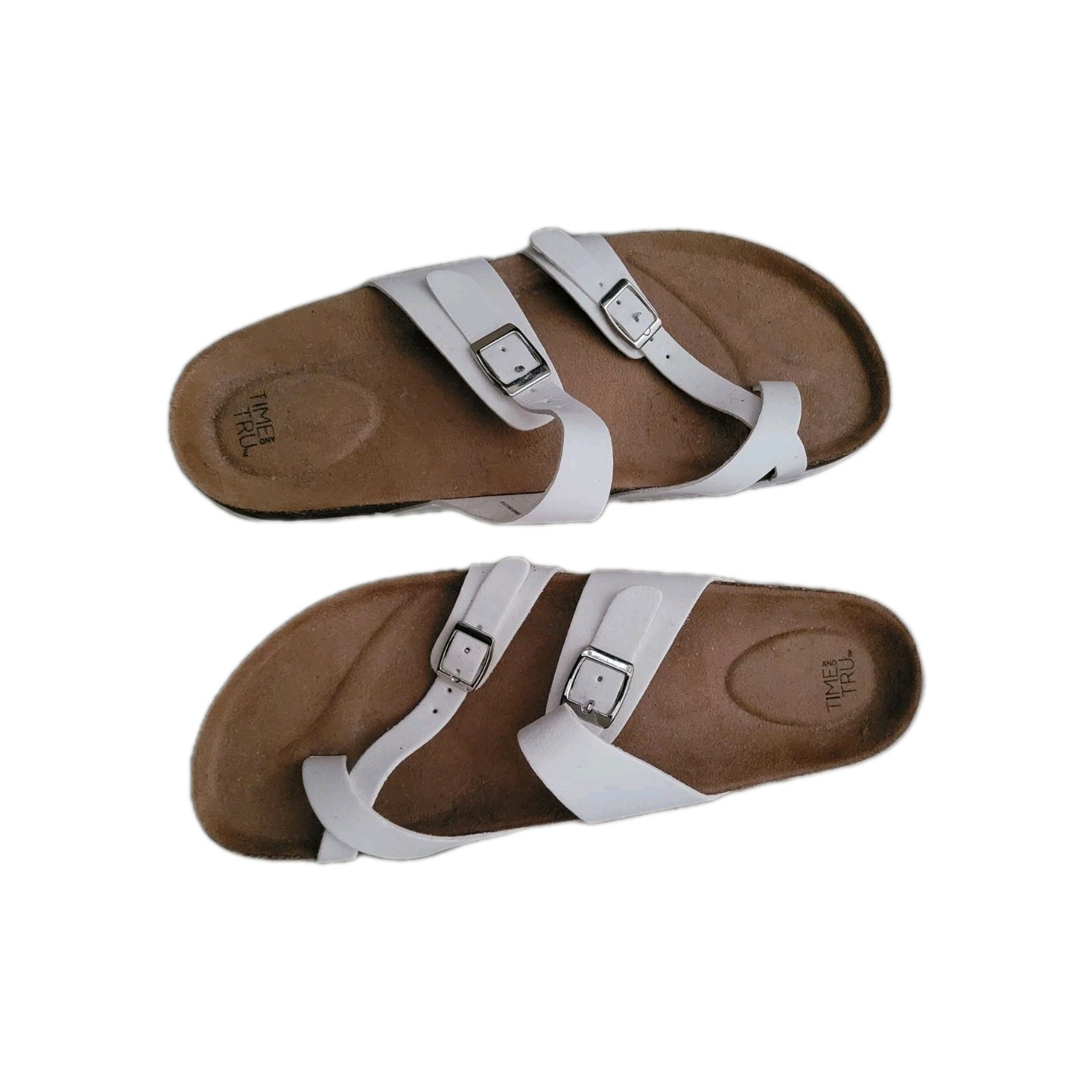 Time and Tru Flats Thong Sandals White Slip Ons WMTT23AM084 Womens Size 11