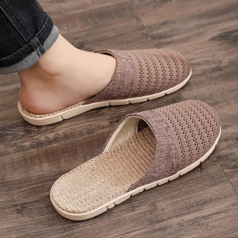 New Oriental Flax Slippers For Women Summer Indoor Home Summer Wooden Floor Slip